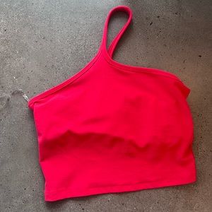 NWT Beyond Yoga Red One Shoulder Crop Top w/ built in bra. Spacedye. Sz. medium.